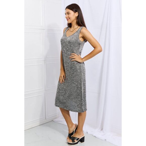 Culture Code Meet Me Halfway Full Size Heart Neck A-Line Dress In Charcoal - Picture 7 of 8